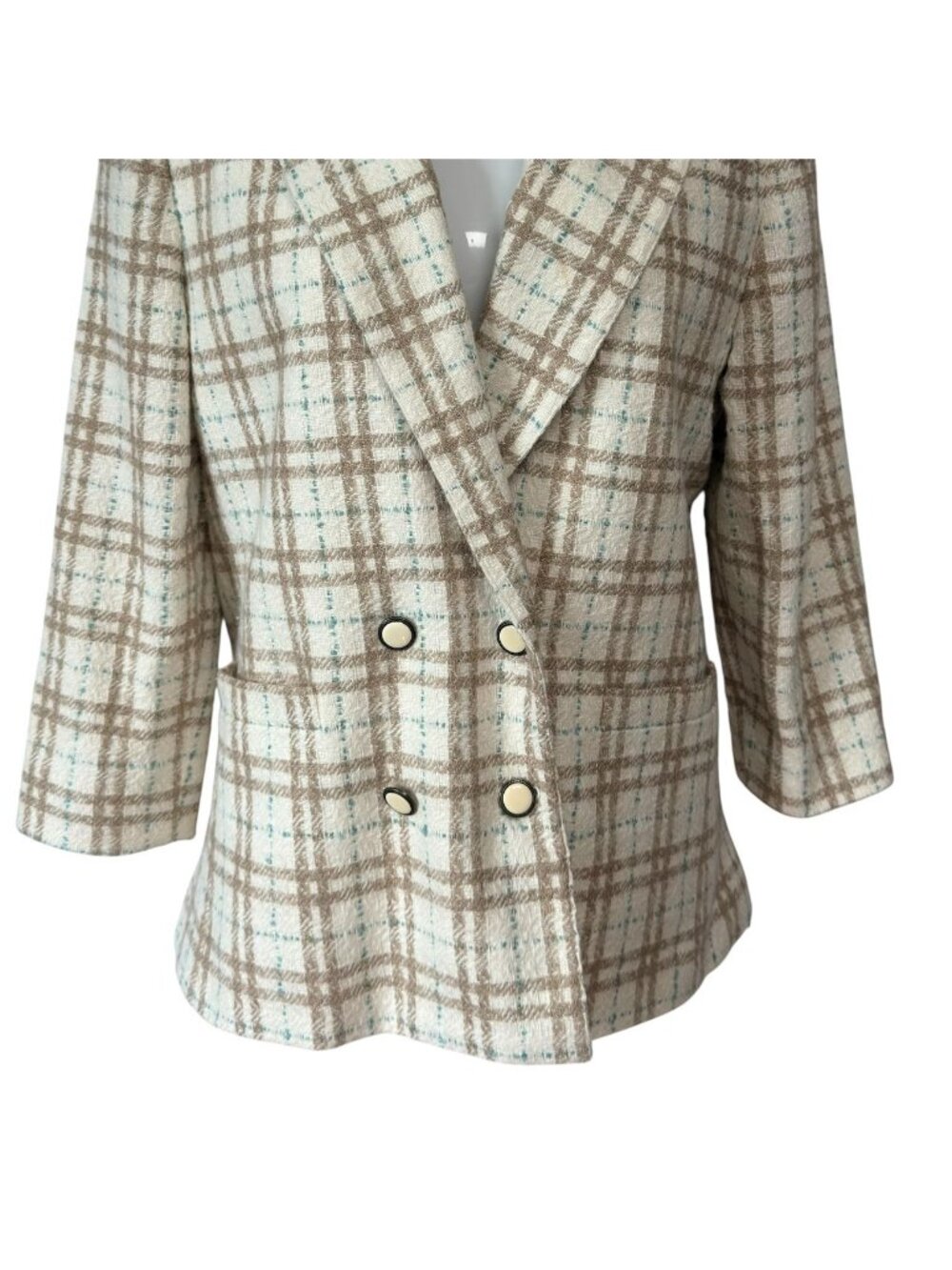 Vintage Womens Suburbans Tweed Blazer Double Breasted Size 10 Plaid Wool Blend - Picture 4 of 16